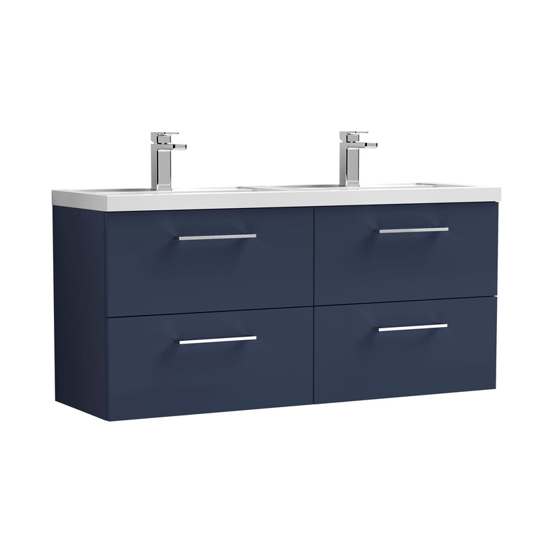 Nuie Arno 1200mm Wall Hung double vanity - 4 Drawer (Polymarble Basin) Midnight Blue