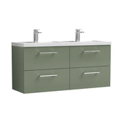 Nuie Arno 1200mm Wall Hung double vanity - 4 Drawer (Polymarble Basin) Satin Green