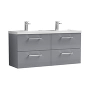 Nuie Arno 1200mm Wall Hung double vanity - 4 Drawer (Polymarble Basin) Satin Grey