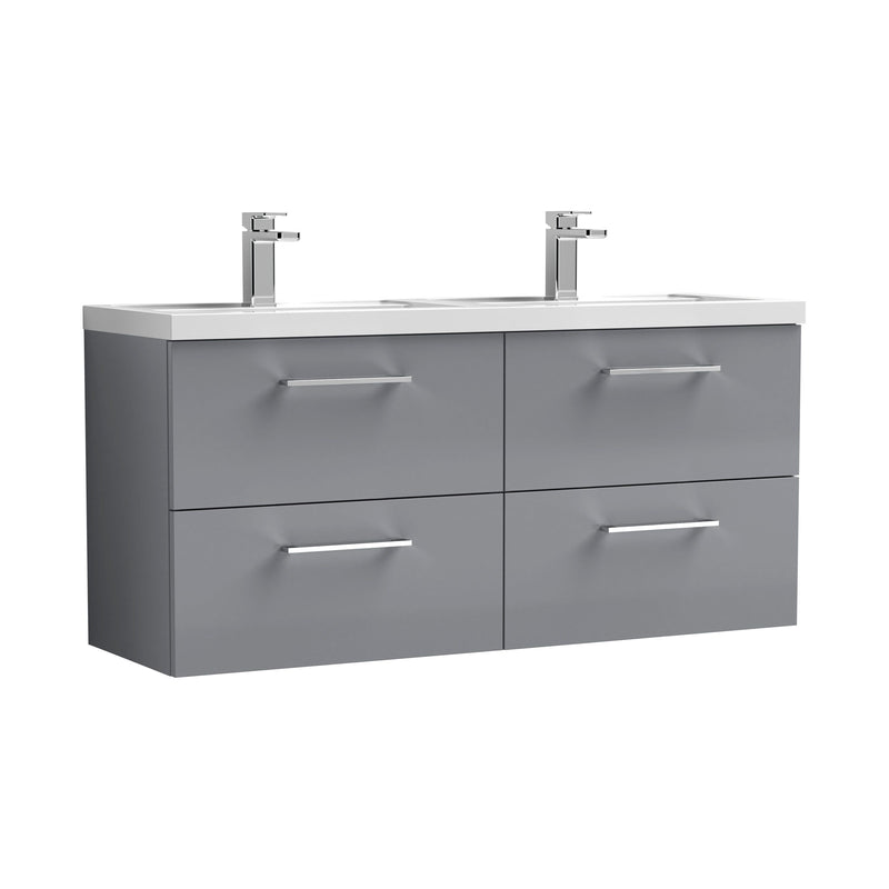 Nuie Arno 1200mm Wall Hung double vanity - 4 Drawer (Polymarble Basin) Satin Grey