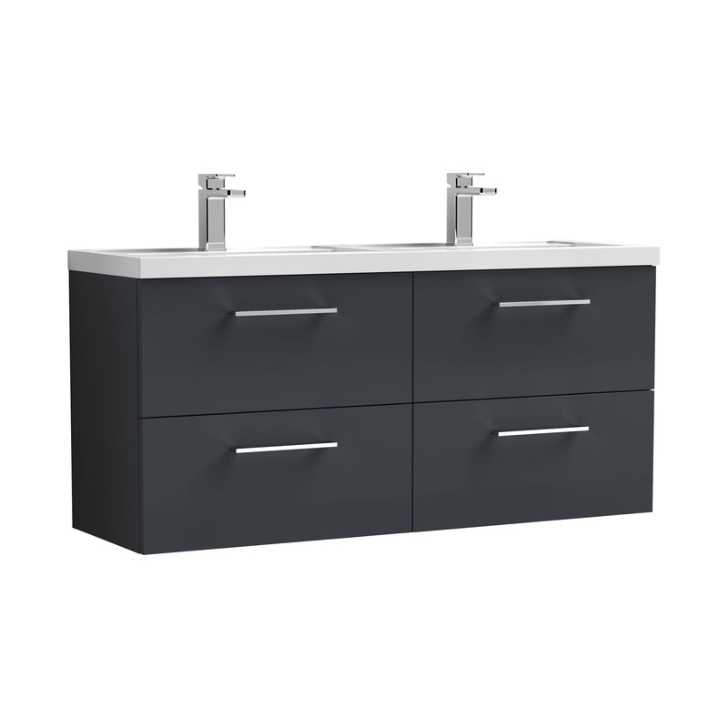 Nuie Arno 1200mm Wall Hung double vanity - 4 Drawer (Polymarble Basin) Soft Black