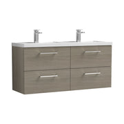 Nuie Arno 1200mm Wall Hung double vanity - 4 Drawer (Polymarble Basin) Solace Oak
