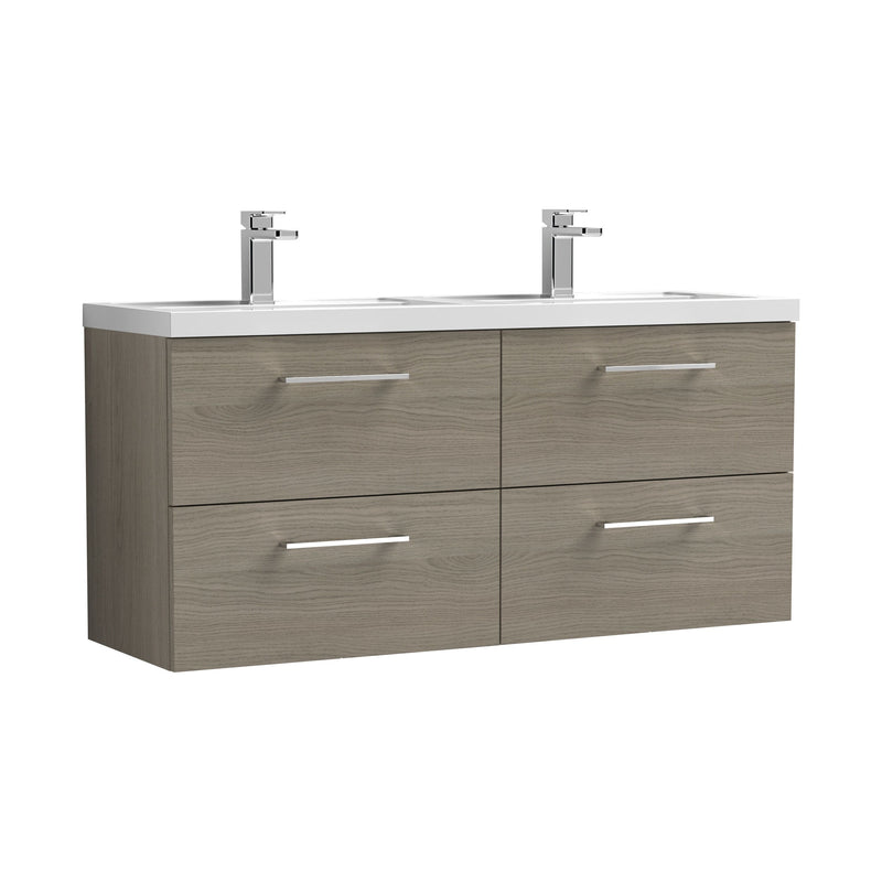 Nuie Arno 1200mm Wall Hung double vanity - 4 Drawer (Polymarble Basin) Solace Oak