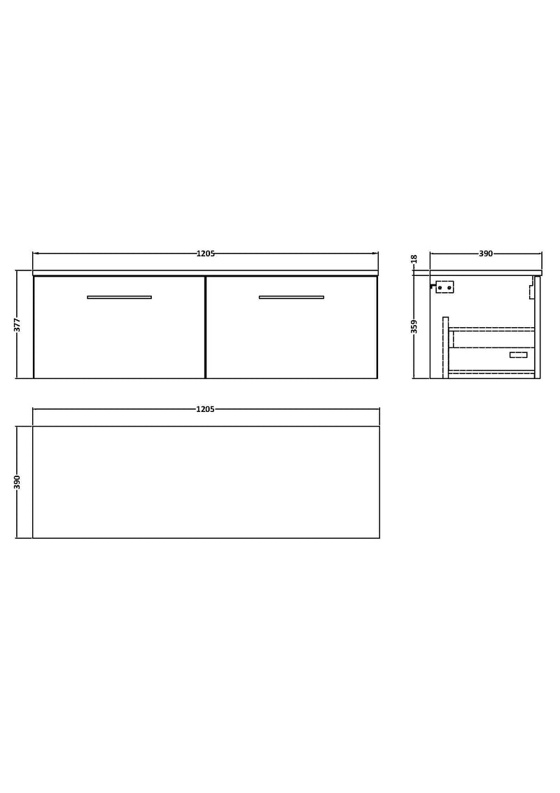 nuie-arno-1200mm-worktop-vanity-unit-2-drawer-dimensions