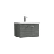 Nuie Arno 600mm 1 Drawer Wall Hung Vanity Unit with Mid-Edge Basin - Anthracite Woodgrain