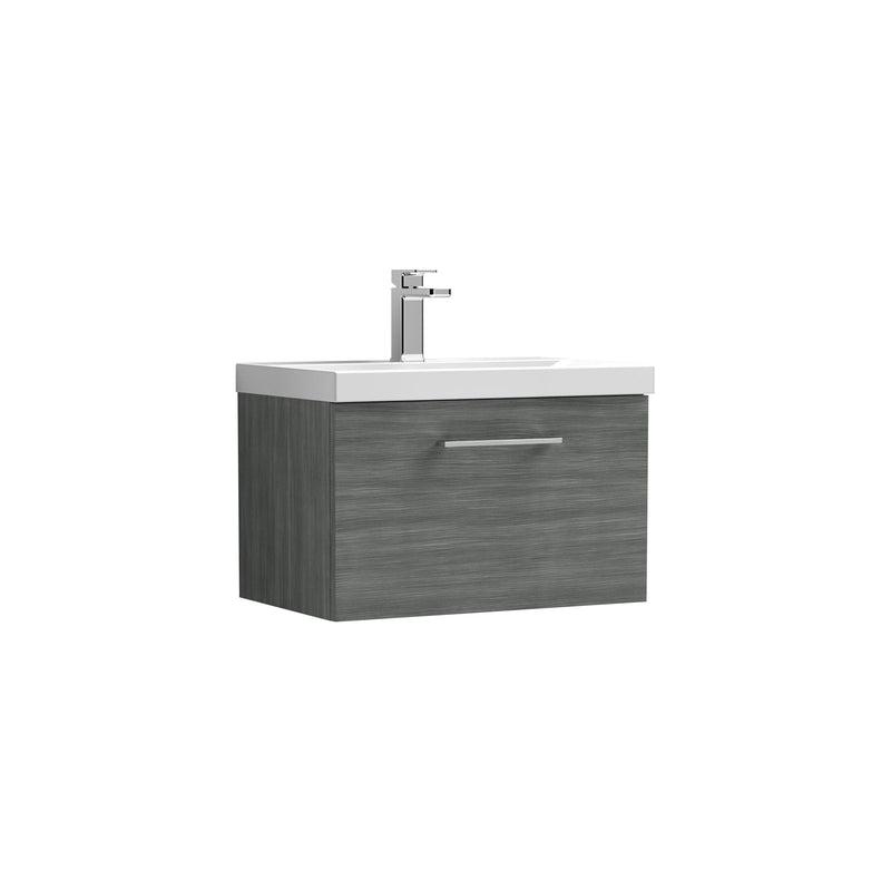 Nuie Arno 600mm 1 Drawer Wall Hung Vanity Unit with Mid-Edge Basin - Anthracite Woodgrain