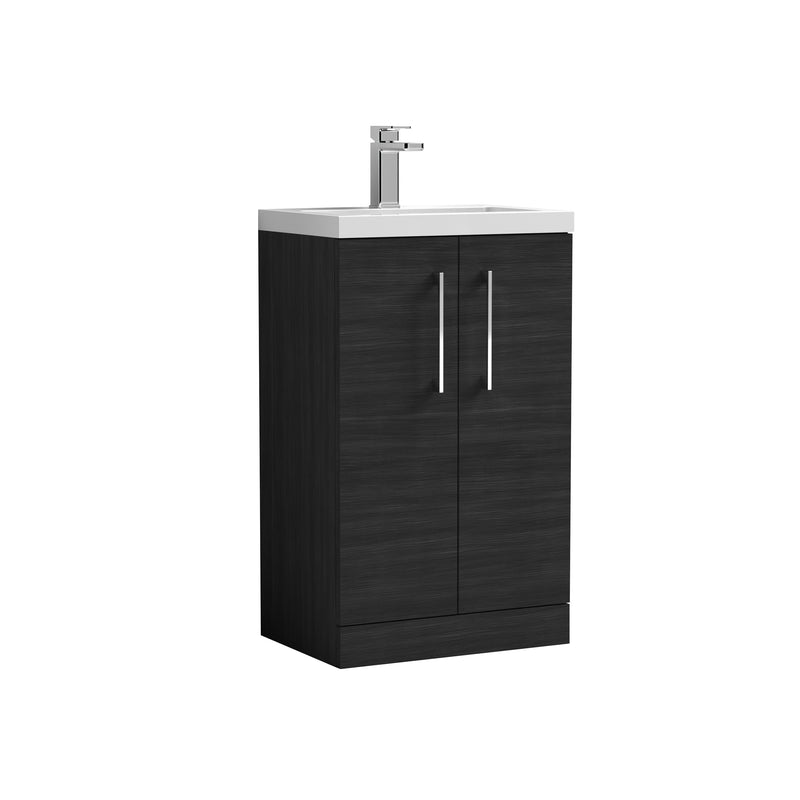 Nuie Arno Compact 500mm 2 Door Floor Standing Vanity Unit with Polymarble Basin - Charcoal Black