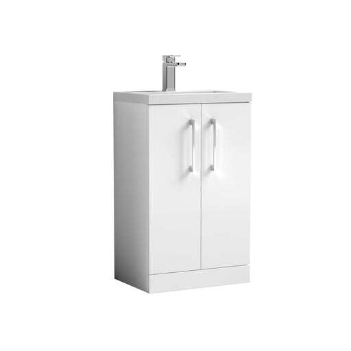Nuie Arno Compact 500mm 2 Door Floor Standing Vanity Unit with Polymarble Basin - Gloss White