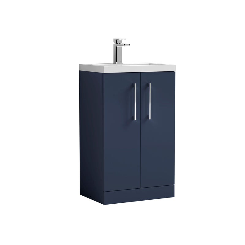Nuie Arno Compact 500mm 2 Door Floor Standing Vanity Unit with Polymarble Basin - Midnight Blue