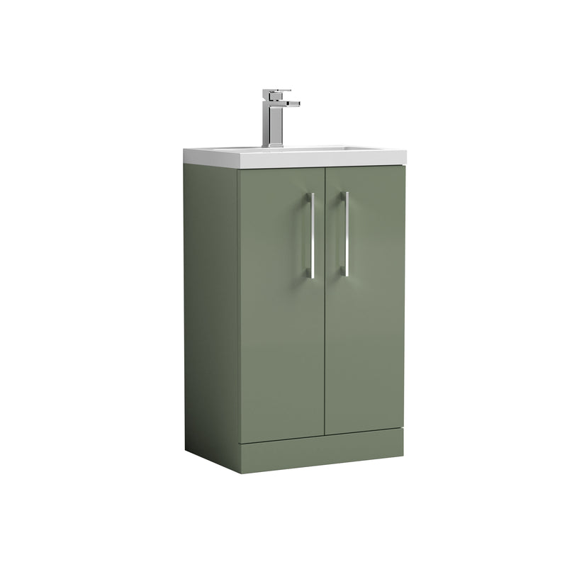 Nuie Arno Compact 500mm 2 Door Floor Standing Vanity Unit with Polymarble Basin - Satin Green