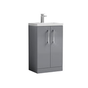 Nuie Arno Compact 500mm 2 Door Floor Standing Vanity Unit with Polymarble Basin - Satin Grey