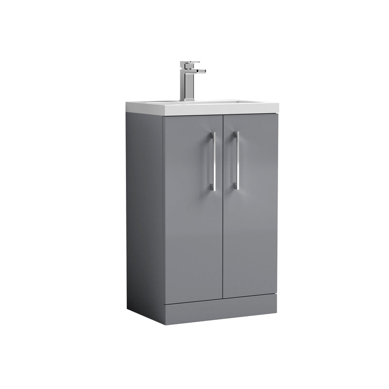 Nuie Arno Compact 500mm 2 Door Floor Standing Vanity Unit with Polymarble Basin - Satin Grey