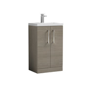 Nuie Arno Compact 500mm 2 Door Floor Standing Vanity Unit with Polymarble Basin - Solace Oak