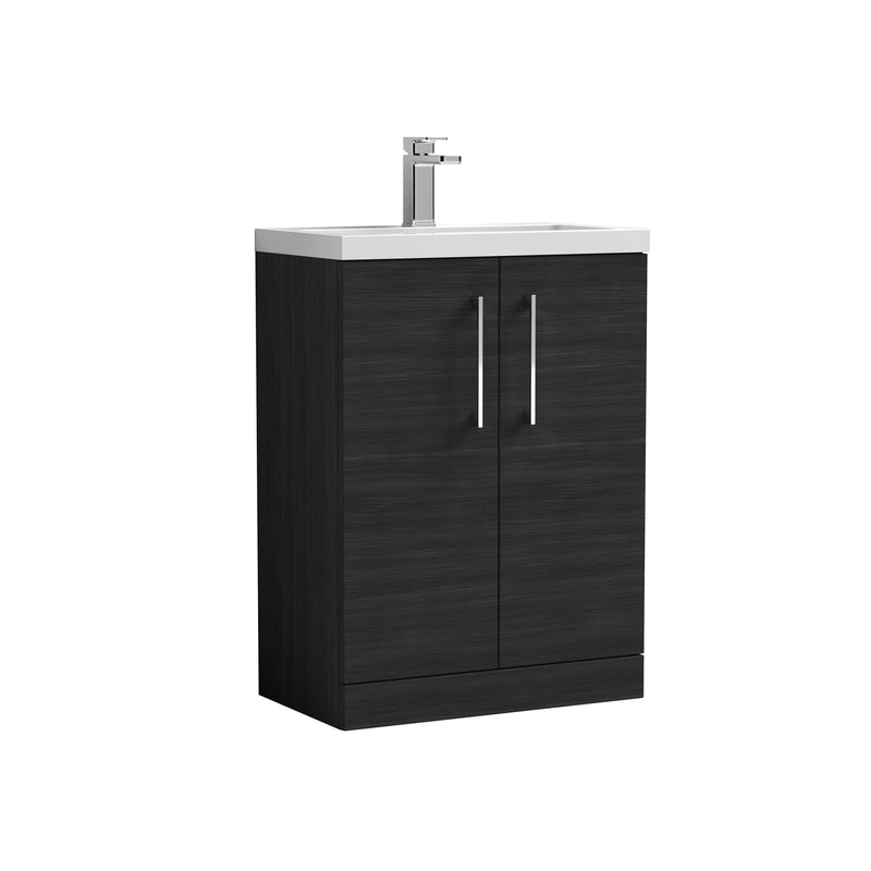 Nuie Arno Compact 600mm 2 Door Floor Standing Vanity Unit with Polymarble Basin - Charcoal Black