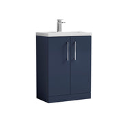Nuie Arno Compact 600mm 2 Door Floor Standing Vanity Unit with Polymarble Basin - Midnight Blue