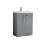 Nuie Arno Compact 600mm 2 Door Floor Standing Vanity Unit with Polymarble Basin - Satin Grey