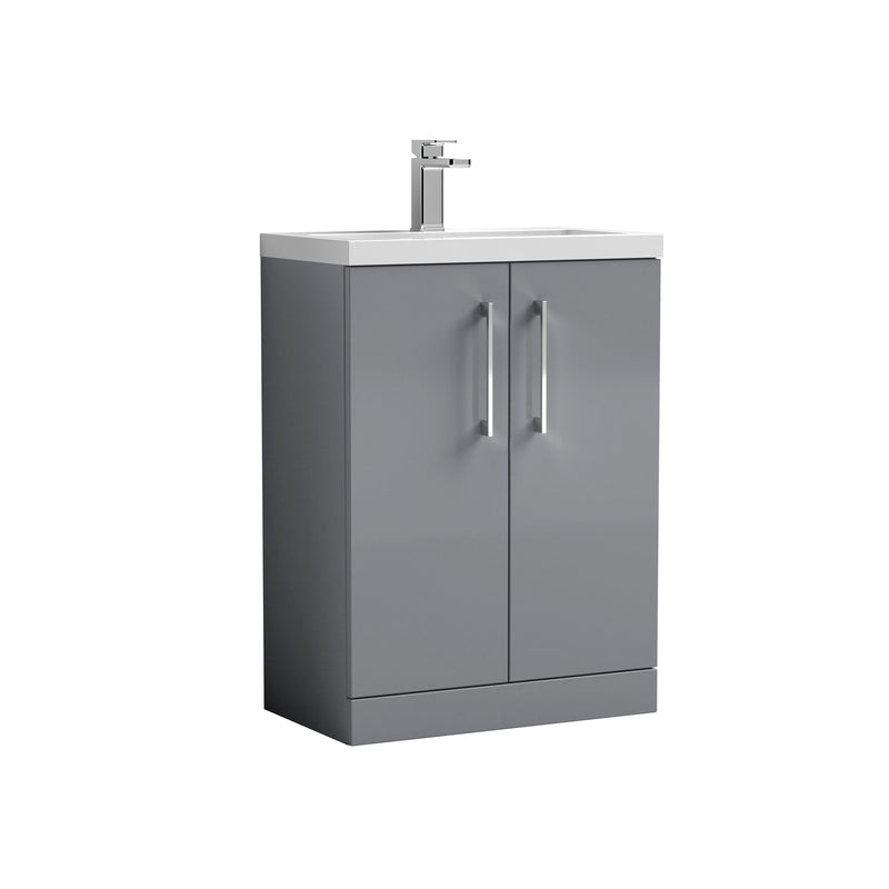 Nuie Arno Compact 600mm 2 Door Floor Standing Vanity Unit with Polymarble Basin - Satin Grey