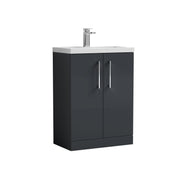 Nuie Arno Compact 600mm 2 Door Floor Standing Vanity Unit with Polymarble Basin - Soft Black