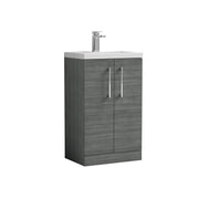 Nuie Arno Compact Floor Standing Vanity Unit with Basin (All Sizes) in Anthracite Woodgrain 500mm (2 Door) (PAL004E)