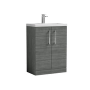 Nuie Arno Compact Floor Standing Vanity Unit with Basin (All Sizes) in Anthracite Woodgrain 600mm (2 Door) (PAL025E)