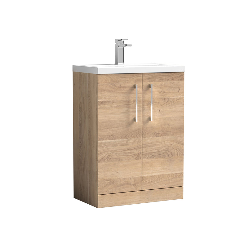 Nuie Arno Compact Floor Standing Vanity Unit with Basin (All Sizes) in Bleached Oak 600mm (2 Door) (PAL033E)