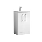 Nuie Arno Compact Floor Standing Vanity Unit with Basin (All Sizes) in Gloss White 500mm (2 Door) (PAL006E)