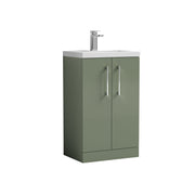Nuie Arno Compact Floor Standing Vanity Unit with Basin (All Sizes) in Satin Green 500mm (2 Door) (PAL118E)