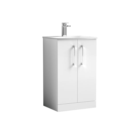 Nuie Arno Floor Standing vanity unit with Curved basin - 500mm (2 Doors) Gloss White