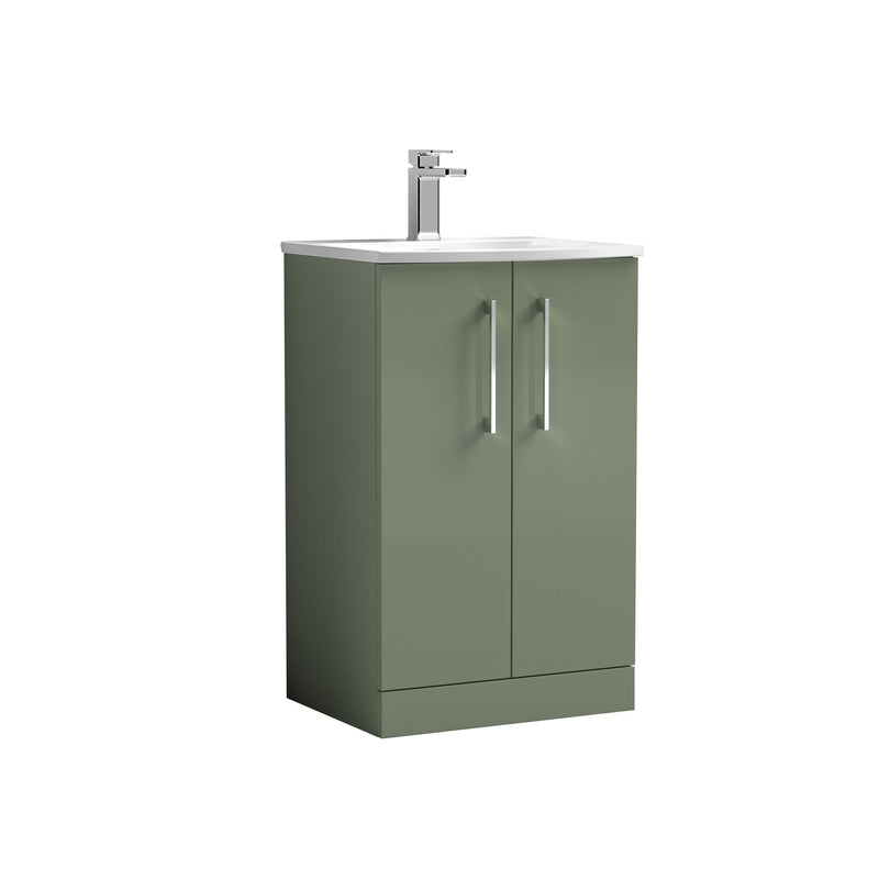Nuie Arno Floor Standing vanity unit with Curved basin - 500mm (2 Doors) Satin Green
