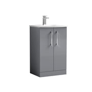Nuie Arno Floor Standing vanity unit with Curved basin - 500mm (2 Doors) Satin Grey