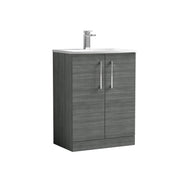 Nuie Arno Floor Standing vanity unit with Curved basin - 600mm (2 Doors) Anthracite Woodgrain