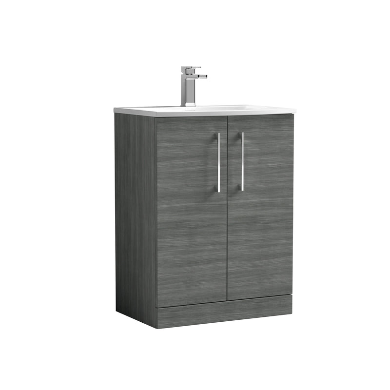 Nuie Arno Floor Standing vanity unit with Curved basin - 600mm (2 Doors) Anthracite Woodgrain
