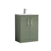 Nuie Arno Floor Standing vanity unit with Curved basin - 600mm (2 Doors) Satin Green