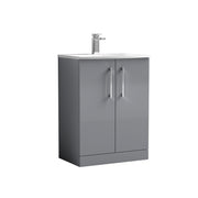 Nuie Arno Floor Standing vanity unit with Curved basin - 600mm (2 Doors) Satin Grey