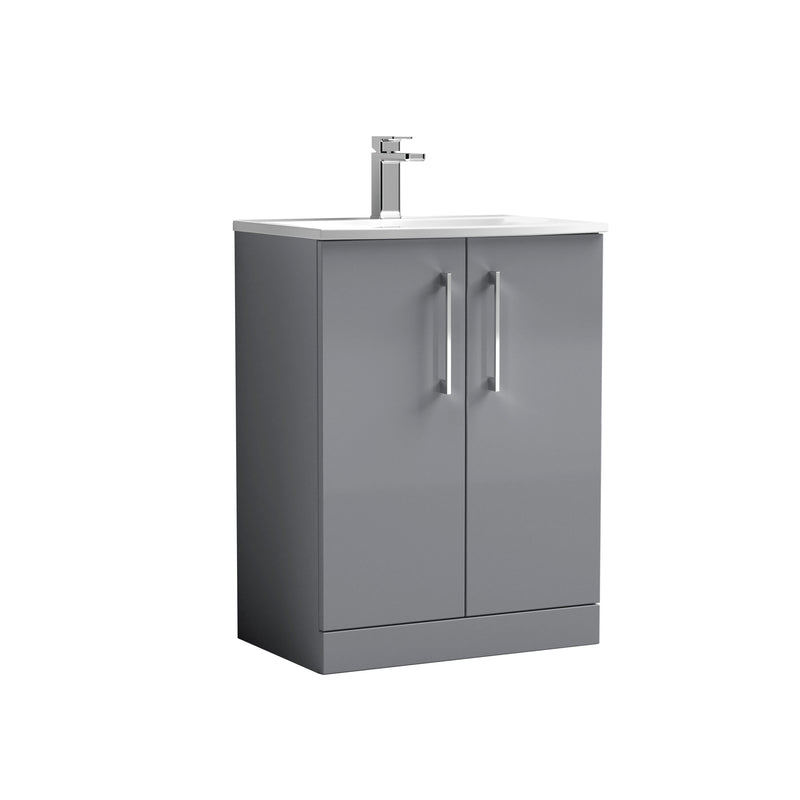 Nuie Arno Floor Standing vanity unit with Curved basin - 600mm (2 Doors) Satin Grey