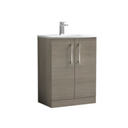 Nuie Arno Floor Standing vanity unit with Curved basin - 600mm (2 Doors) Solace Oak