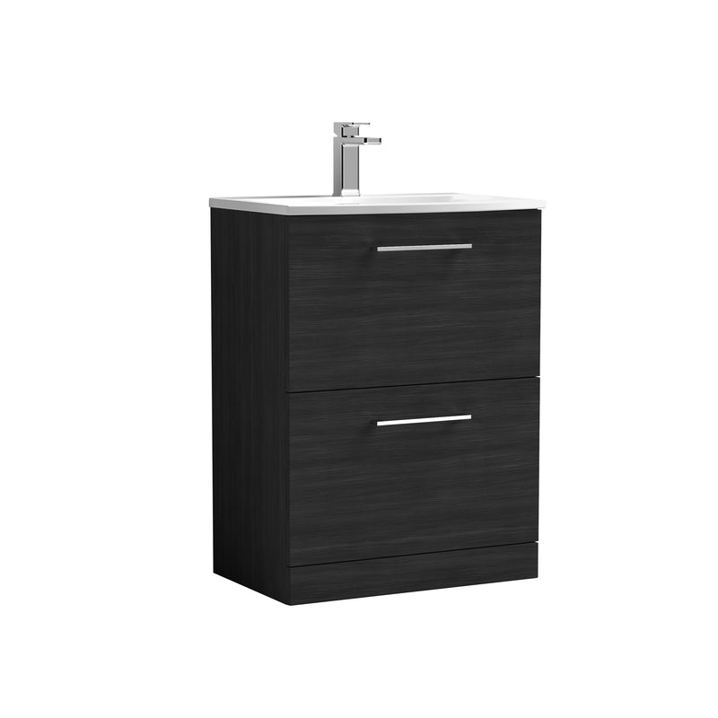 Nuie Arno Floor Standing vanity unit with Curved basin - 600mm (2 Drawers) Charcoal Black