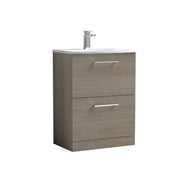 Nuie Arno Floor Standing vanity unit with Curved basin - 600mm (2 Drawers) Solace Oak