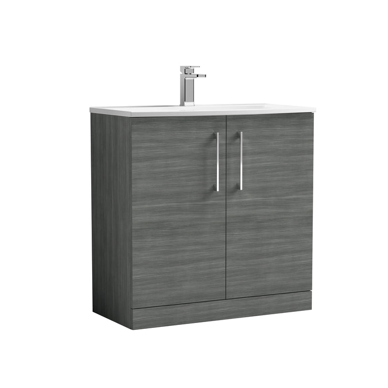 Nuie Arno Floor Standing vanity unit with Curved basin - 800mm (2 Doors) Anthracite Woodgrain
