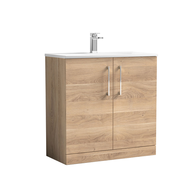 Nuie Arno Floor Standing vanity unit with Curved basin - 800mm (2 Doors) Bleached Oak
