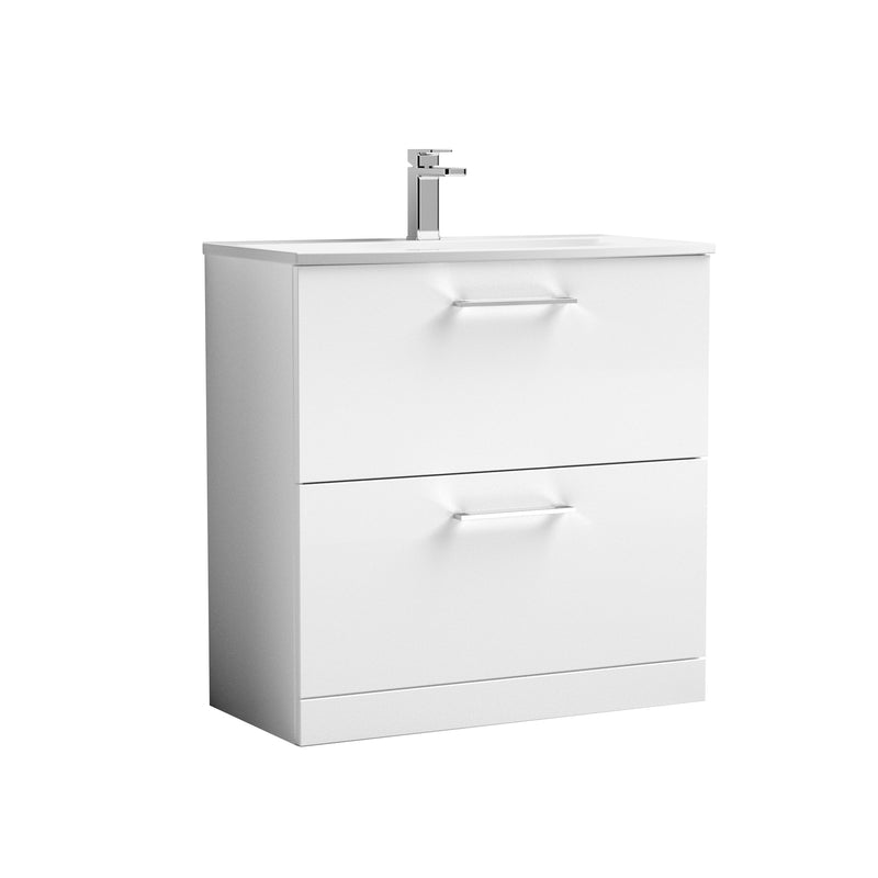 Nuie Arno Floor Standing vanity unit with Curved basin - 800mm (2 Drawers) Gloss White
