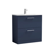 Nuie Arno Floor Standing vanity unit with Curved basin - 800mm (2 Drawers) Midnight Blue