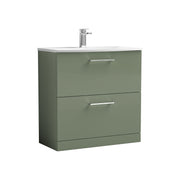 Nuie Arno Floor Standing vanity unit with Curved basin - 800mm (2 Drawers) Satin Green