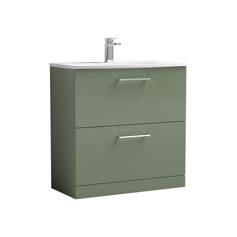 Nuie Arno Floor Standing vanity unit with Curved basin - 800mm (2 Drawers) Satin Green