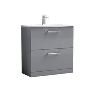 Nuie Arno Floor Standing vanity unit with Curved basin - 800mm (2 Drawers) Satin Grey