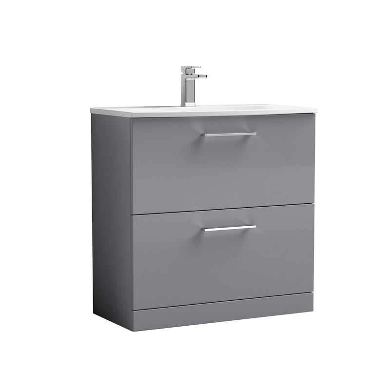 Nuie Arno Floor Standing vanity unit with Curved basin - 800mm (2 Drawers) Satin Grey