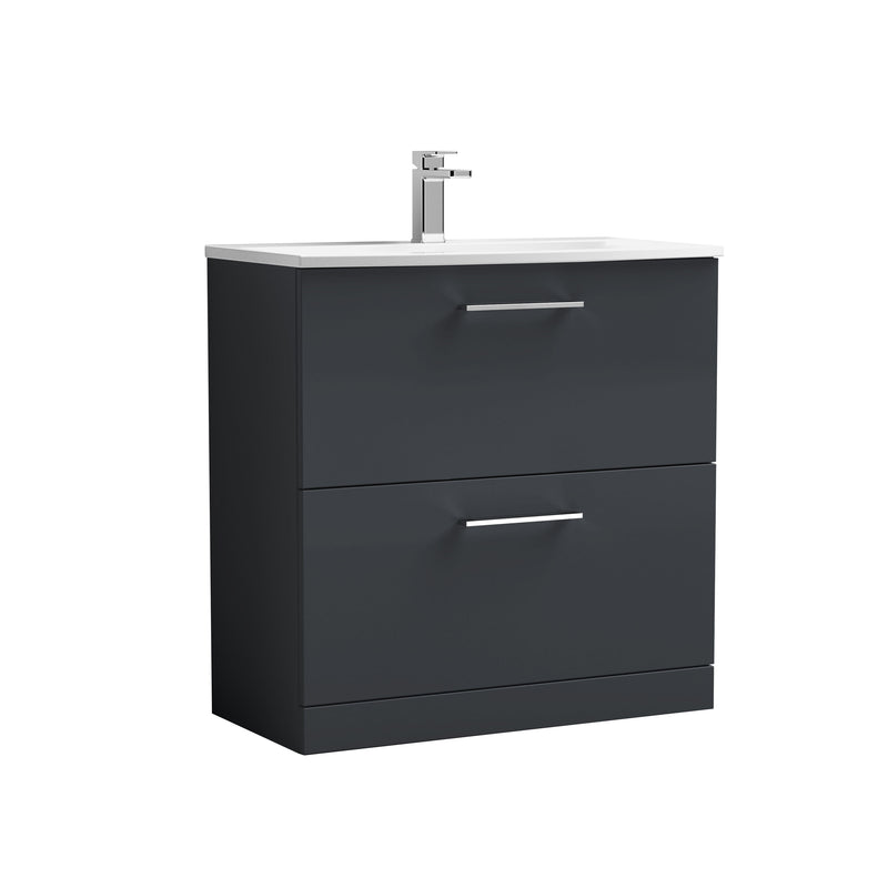 Nuie Arno Floor Standing vanity unit with Curved basin - 800mm (2 Drawers) Soft Black