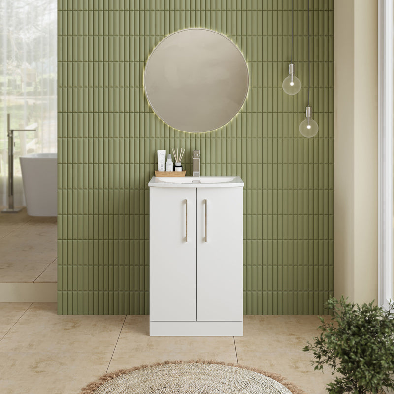 Nuie Arno Floor Standing vanity unit with Curved basin - bathroom lifestyle setting