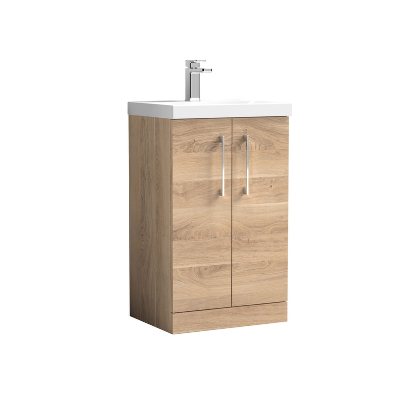 Nuie Arno Floor Standing vanity unit with Mid-Edge basin - 500mm (2 Doors) Bleached Oak