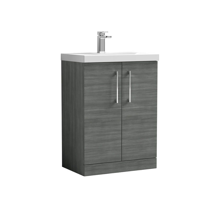 Nuie Arno Floor Standing vanity unit with Mid-Edge basin - 600mm (2 Doors) Anthracite Woodgrain